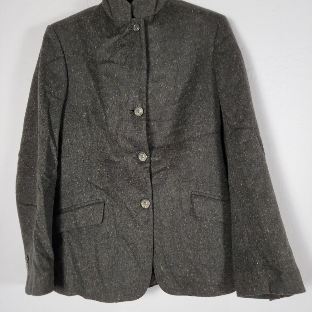 Piazza Sempione Womens Wool-Blend Button-Up Blazer Jacket Dark Gray Collared